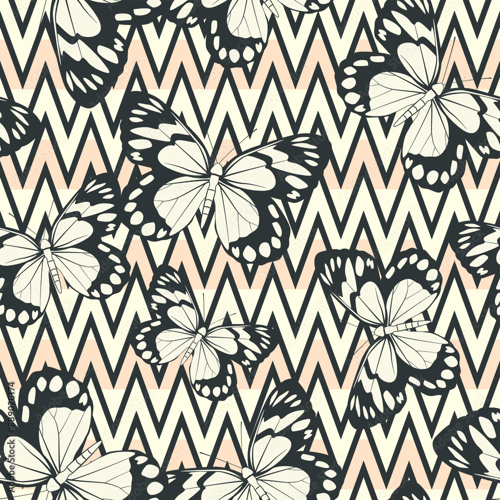 Seamless vector butterflies pattern. Butterfly print. Trendy animal motif wallpaper. Fashionable background for fabric, textile, design, banner, cover, web etc. Seamless vector butterflies pattern. Butterfly print. Trendy animal motif wallpaper. Fashionable background for fabric, textile, design, banner, cover, web etc.