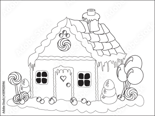 Gingerbread house colouring page