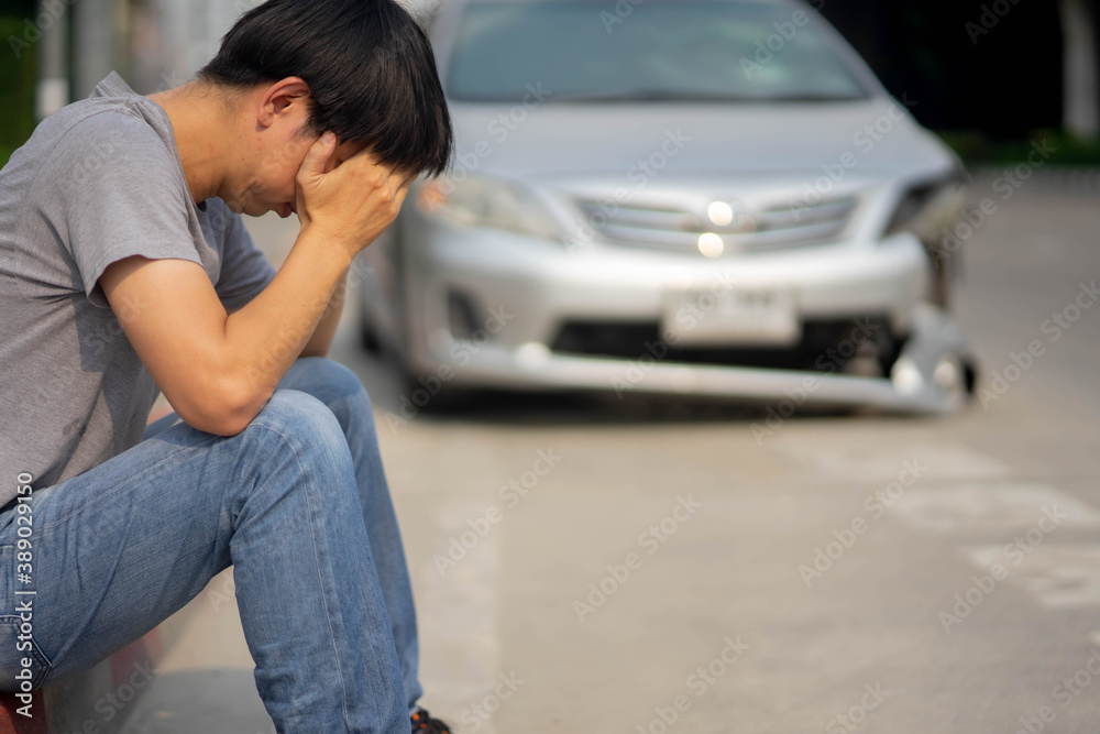 Upset man driver After Traffic Accident in city road. Upset man driver After Traffic Accident in city road.