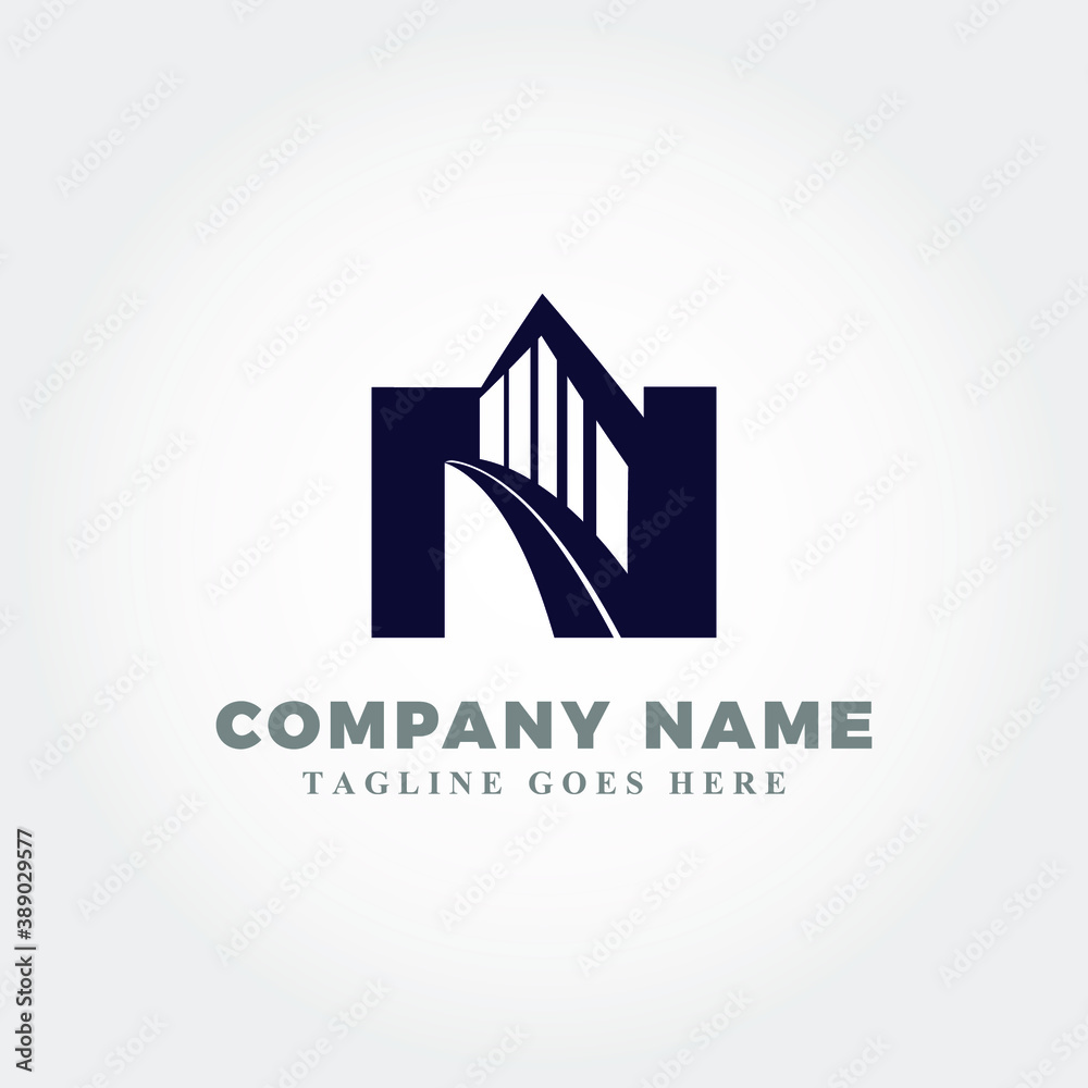 Modern bridge blended with letter N logo for company logo