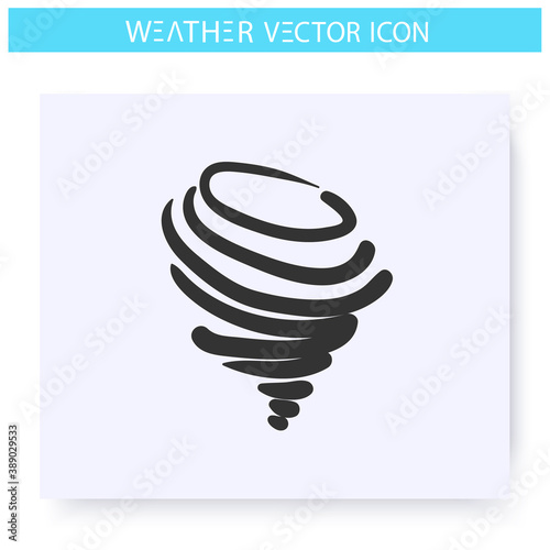 Tornado icon. Hand drawn sketch. Typhoon. Spiral storm. Windstorm. Hurricane. Natural disaster. Weather forecast concept. Meteorology sign. Isolated vector illustration