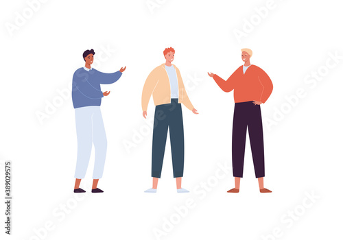 Diversity friendship concept. Male character stand. Vector flat modern people illustration. Man diverse group of friend in casual outfit of various ethnic isolated on white background. Design element.