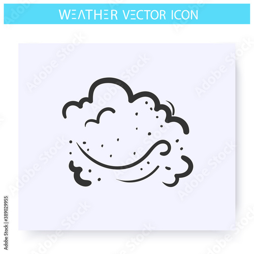 Dust icon. Smog storm. Hand drawn sketch. Wind rises dust. Desert weather. Dusty cloud. Windy weather. Weather forecast concept. Meteorology sign. Isolated vector illustration