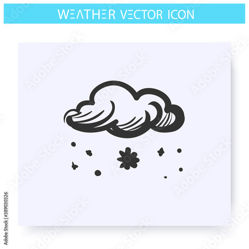 Snow fall icon. Hand drawn sketch. Snowy weather. Snow cloud. Falling snowflakes. Winter weather. Weather forecast concept. Meteorology sign. Isolated vector illustration 