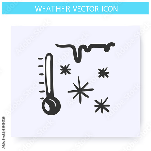 Frigid temperature icon. Hand drawn sketch. Frosty weather. Cold and Frost air. Hoarfrost. Subzero temperature. Winter. Weather forecast concept. Meteorology sign. Isolated vector illustration
