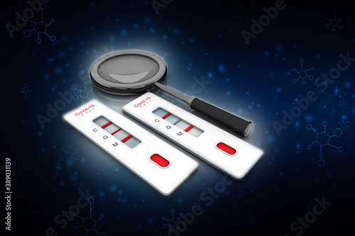 3d illustration rapid home self test kit with lens 