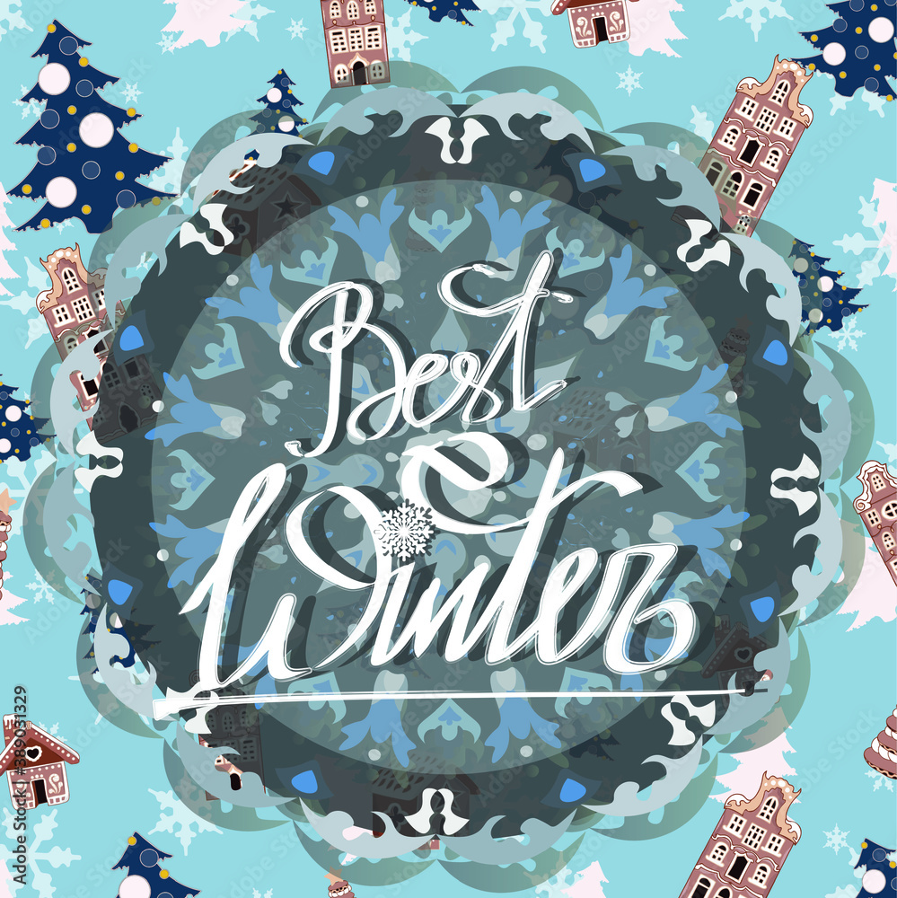  Light blue holiday pattern card with inscription 'Best winter