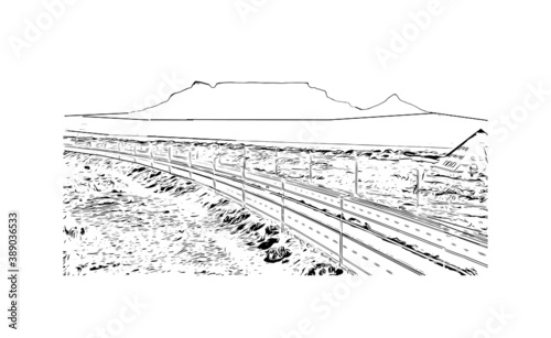 Building view with landmark of Cape Town is the second most populous city in South Africa. Hand drawn sketch illustration in vector.