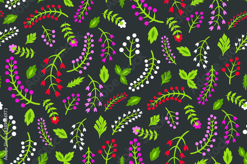 Seamless vector floral pattern. Flowers background for design  fabric  textile  cover  wrapping etc. Beautiful botanic flowers field bouquet.