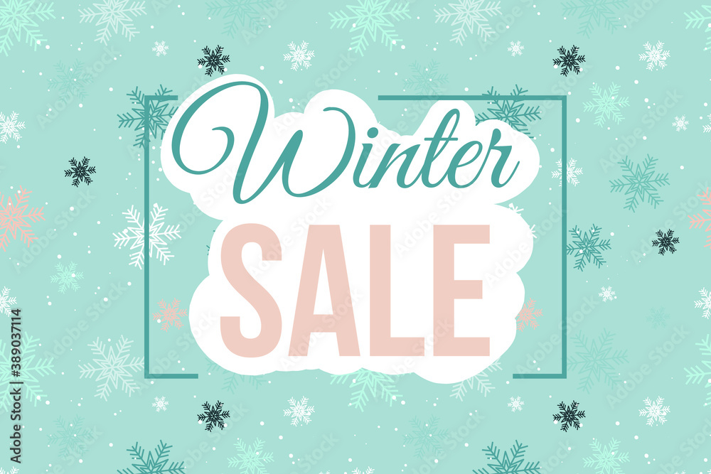 Winter sale template on the blue background. Vector illustration in flat style