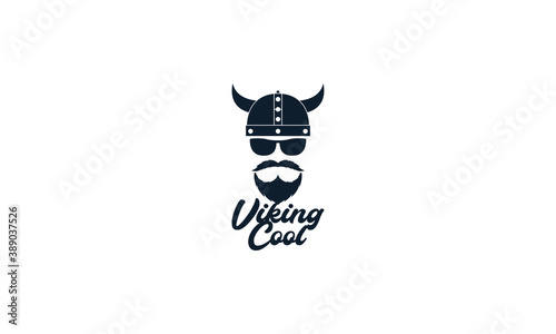 cool viking head with sunglasses logo vector icon design