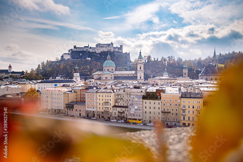 European city trip: Salzburg old city in autumn, colorful sunshine, Austria