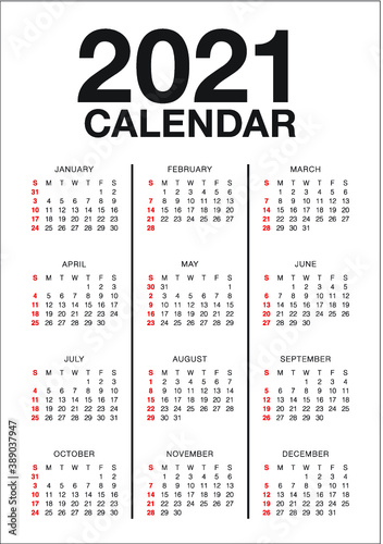 Calendar year 2021 calendar vector design template  simple and clean design