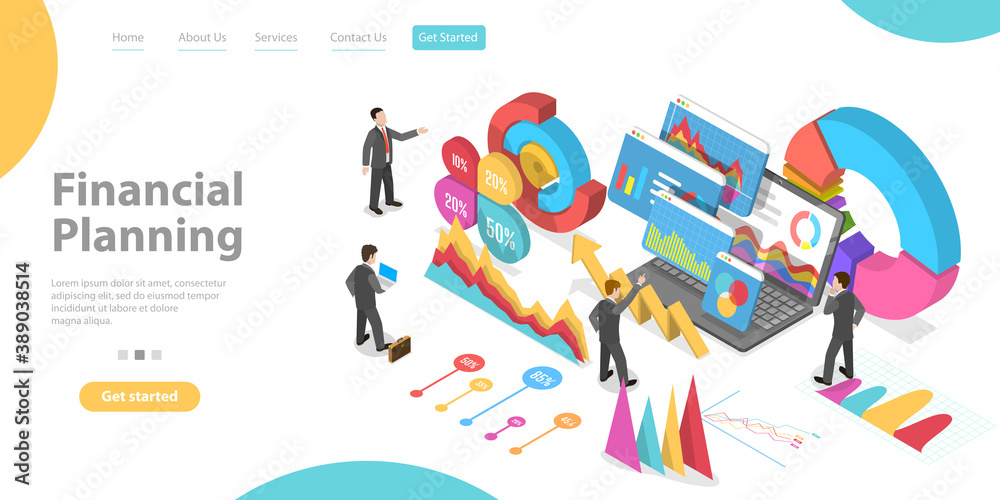 3D Isometric Flat Vector Conceptual Illustration of Financial Planning, Investment Plan, Risk Management.
