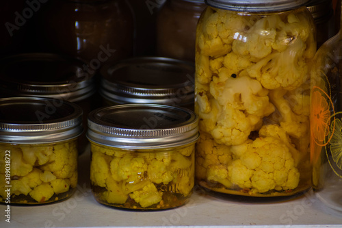 pickled cauliflower in antique mason jars 