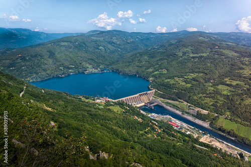 High point view of Perucac lake and river dam from a viewpoint in Tara mountain