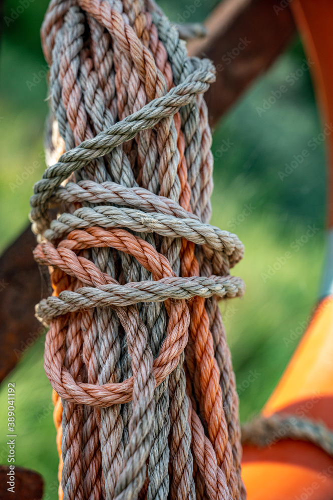 Coiled rope near a safety beacon