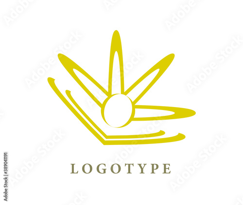 Rising sun or floral logo of golden colored