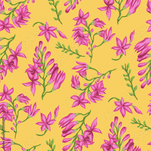 Seamless vector floral pattern. Flowers background for design  fabric  textile  cover  wrapping etc. Beautiful botanic flowers field bouquet.