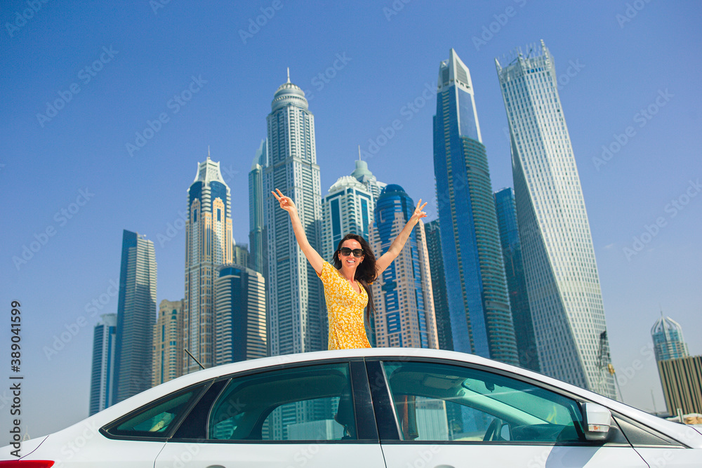 Summer car trip and young woman on vacation