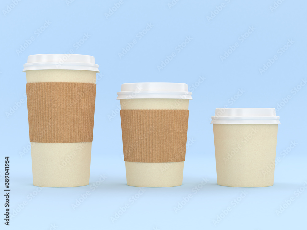 Modern Reusable Cardboard Cup 3D Render With Kraft Brown Disposable Corrugated Cardboard Paper Jacket, Holds Hot and Cold Drinks, Espresso Coffee Milk Tea Beverage Insulator and Hand Protection Sleeve