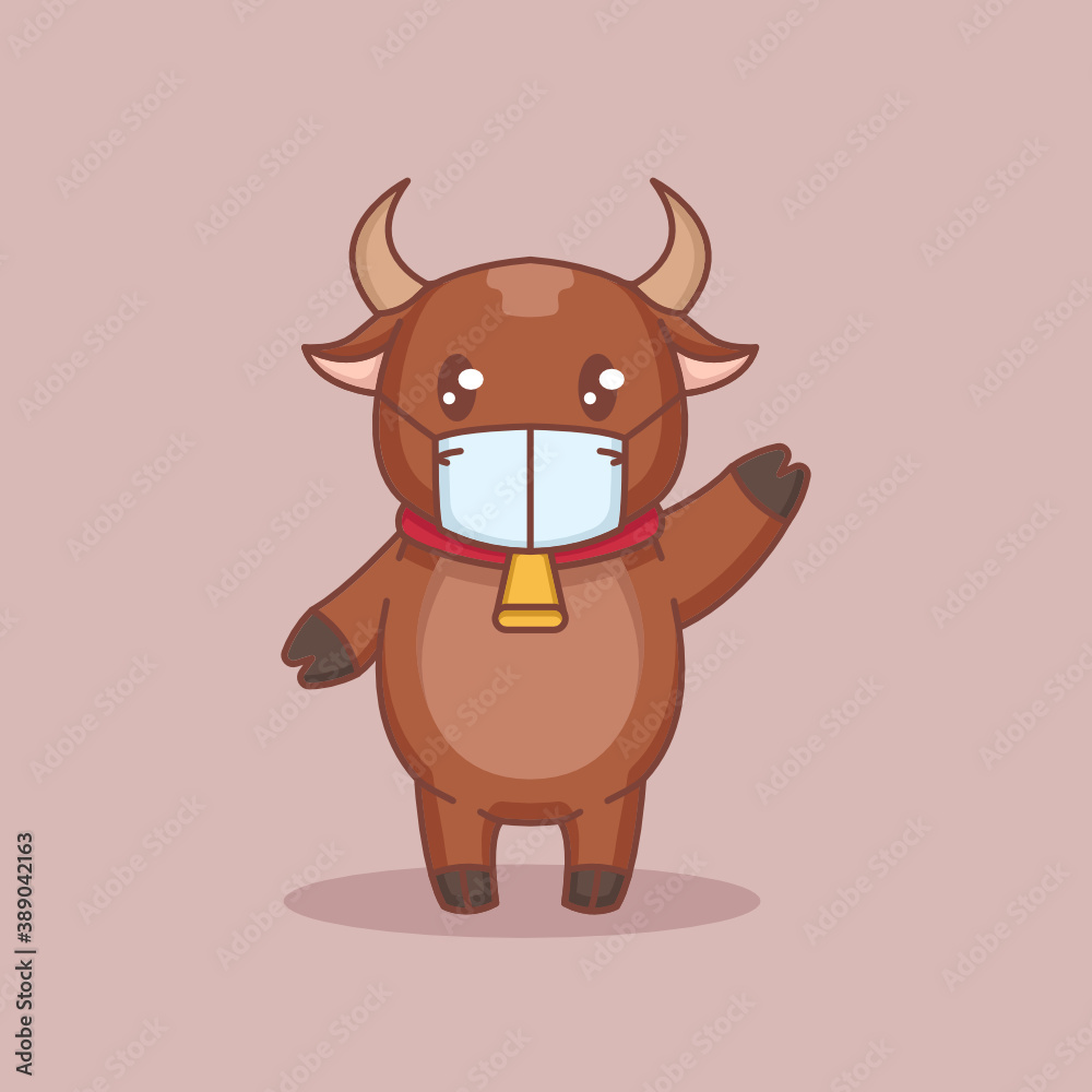 Christmas and happy new year bull with face mask Christmas and happy new year bull with face mask