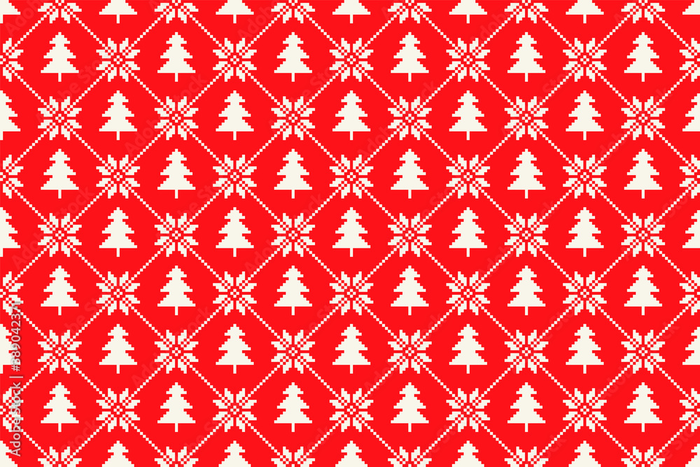 Winter Holiday Pixel Pattern with Christmas Trees Ornament. Vector Seamless Holiday Design Background. Winter Holiday Pixel Pattern with Christmas Trees Ornament. Vector Seamless Holiday Design Background.