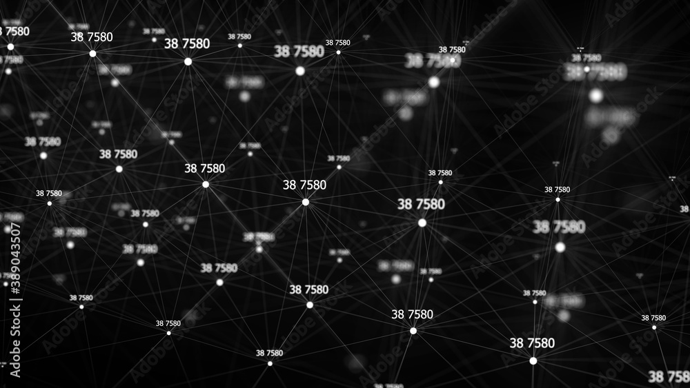 Fototapeta premium Data analysis concept. Abstract digital blue background. Big data visualization. Wave consisting of glowing particles. 3d rendering.