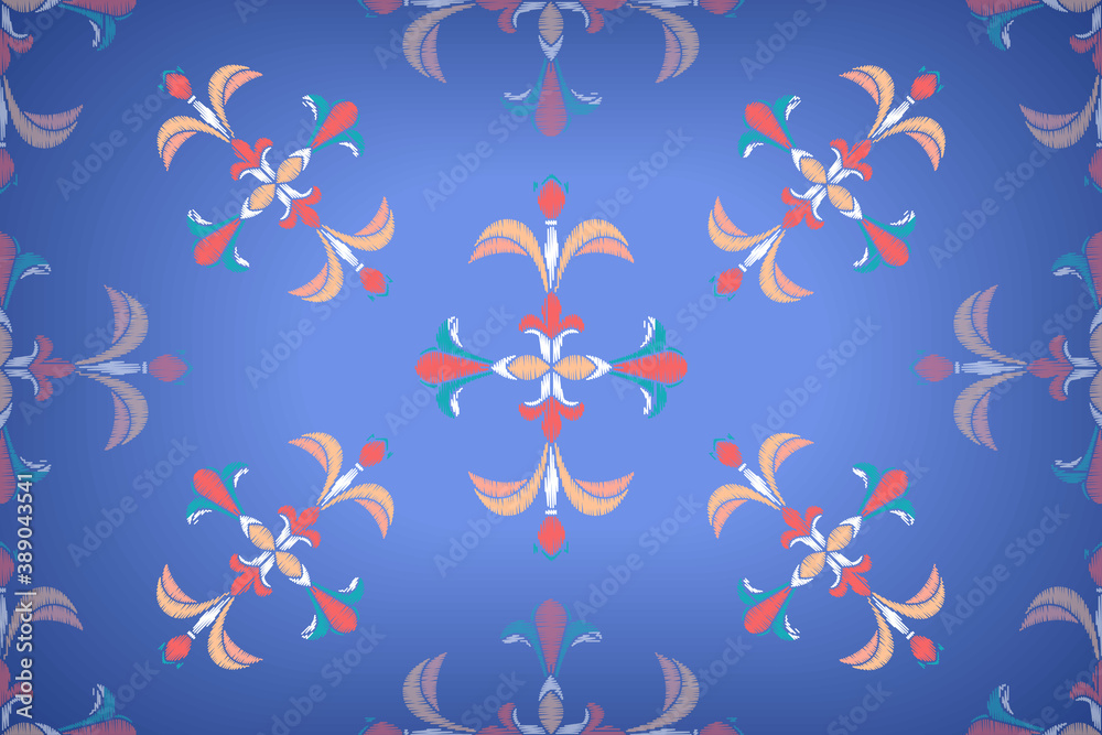 Uzbek ikat silk fabric pattern, motif ethnic indigo blue and white colors. Tite repit pattern.