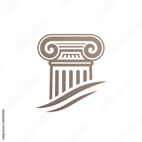 Stylised ionic column logo.