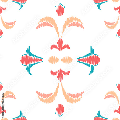 Colorful Ikat ornamentel seamless pattern for textile, wallpaper, card or wrapping paper. Tile for surface design