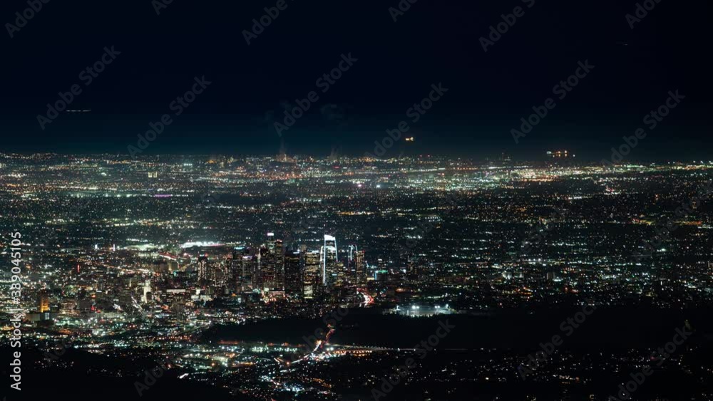 Los Angeles Downtown and LAX Airport Sky Traffic Pan Left Night Time Lapse California USA Los Angeles Downtown and LAX Airport Sky Traffic Pan Left Night Time Lapse California USA