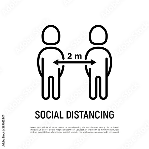 Social distancing two metres between personas thin line icon. Protection from coronavirus. Vector illustration.