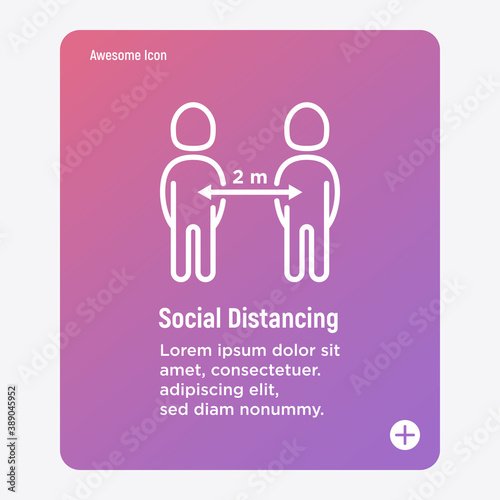 Social distancing two metres between personas thin line icon. Protection from coronavirus. Vector illustration.