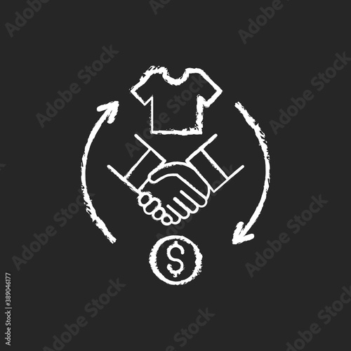 Reseller chalk white icon on black background. Merchant. Products resolding. Purchasing goods from manufacturer. Making profit. Resell products. Business. Isolated vector chalkboard illustration