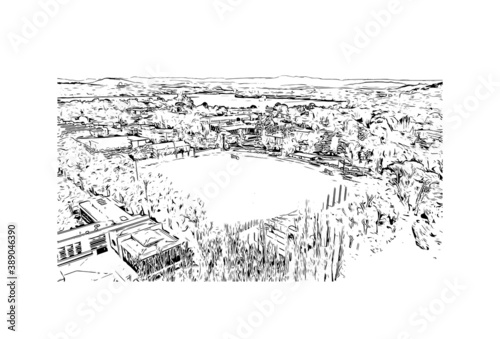 Building view with landmark of Canberra is the capital city of Australia. Hand drawn sketch illustration vector.