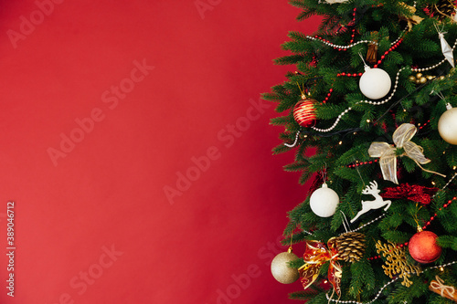 Christmas tree branches place for the inscription background postcard photo