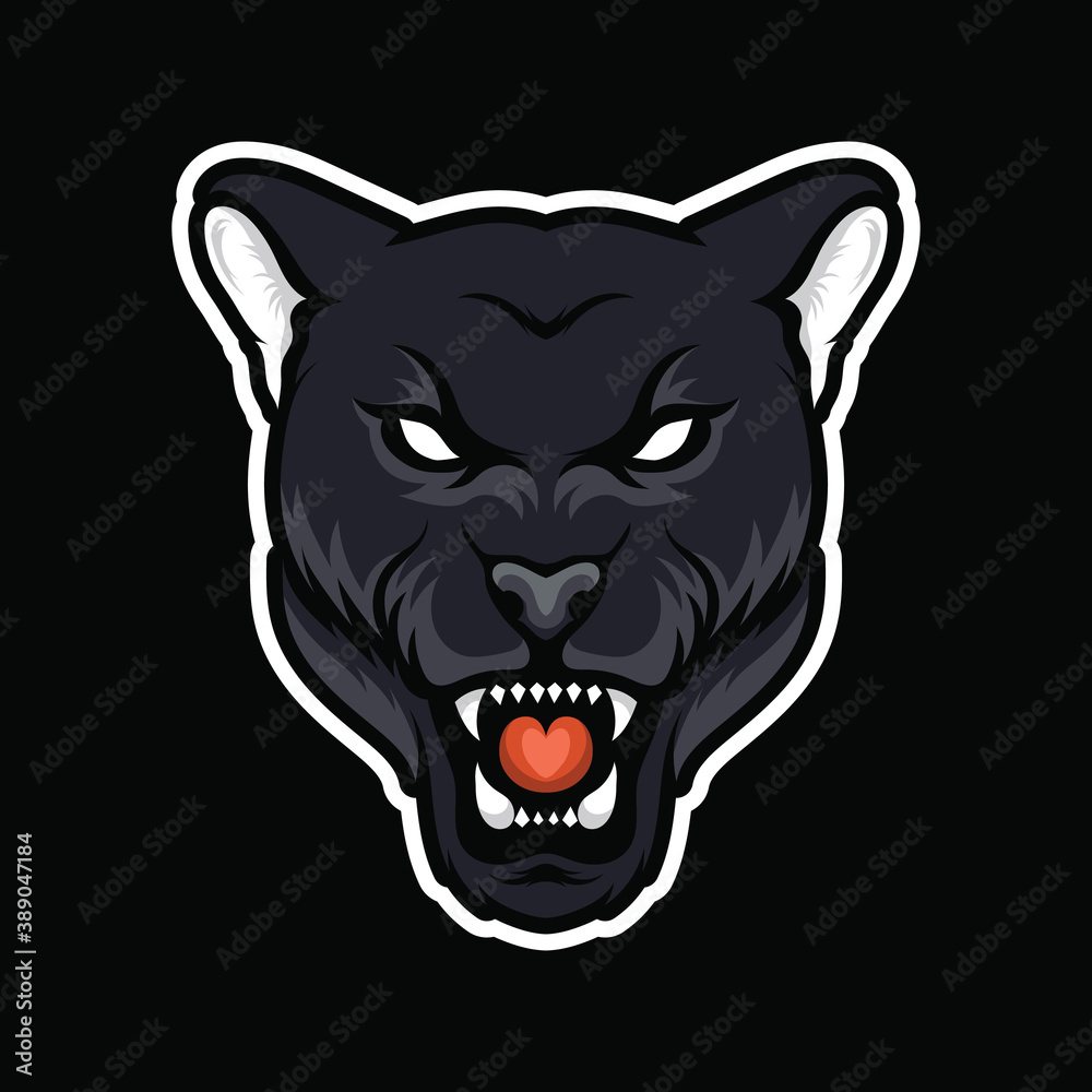 Black panther mascot head logo design.