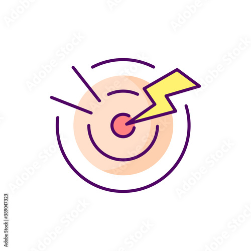 Acute pain RGB color icon. Sudden and severe feeling in abdomen. Stomach infection. Digestive disorders. Gastroenteritis. Menstrual cramps. Serious problem. Isolated vector illustration