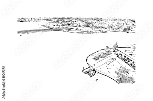 Building view with landmark of Canberra is the capital city of Australia. Hand drawn sketch illustration vector.