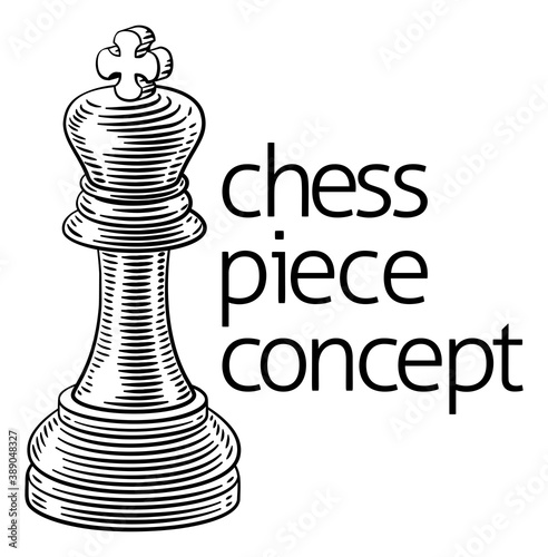 A king chess piece in vintage woodcut style concept