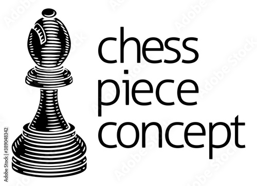 A bishop chess piece in vintage woodcut style concept