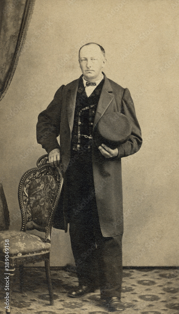 Man Holding Hat 1860s Civil War Era Antique Photo - obrazy, fototapety, plakaty 