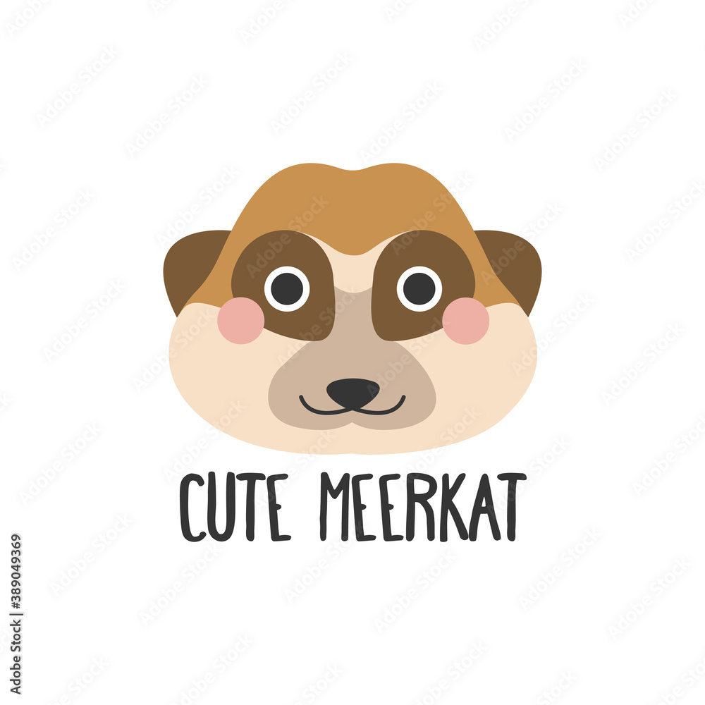 Vector image of a cute meerkat face with an inscription on a white background, flat style. Logo, icon Vector image of a cute meerkat face with an inscription on a white background, flat style. Logo, icon