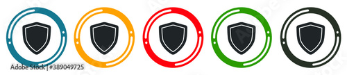 Shield icon set. flat design vector illustration in 5 colors options for webdesign