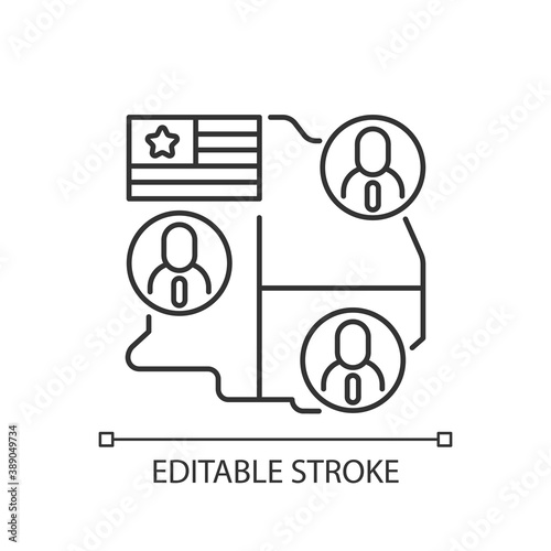 Electoral college linear icon. Presidential electors. Selection process. Congressional districts. Thin line customizable illustration. Contour symbol. Vector isolated outline drawing. Editable stroke
