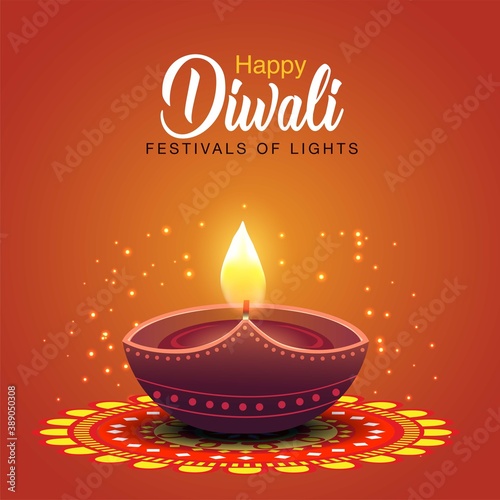happy Diwali greetings. rangoli decoration with Diya. vector illustration