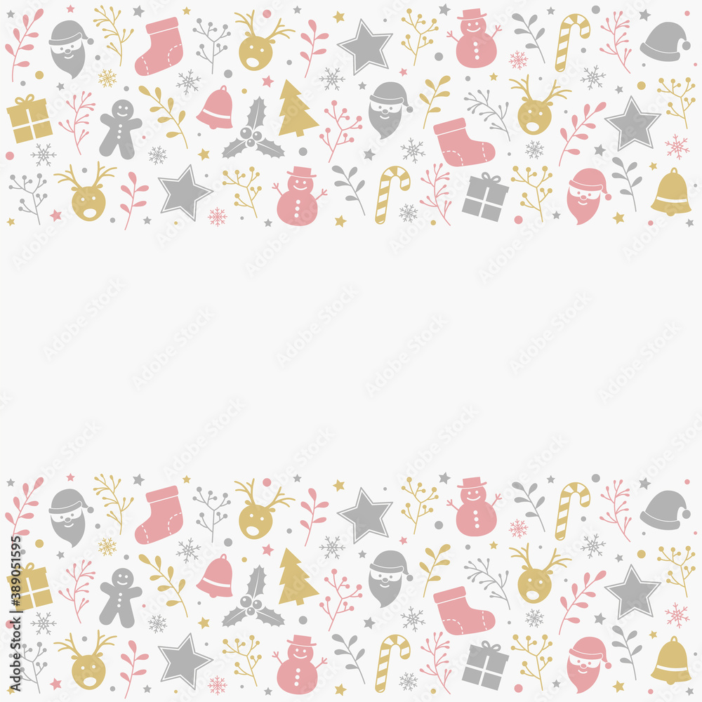 Christmas background with decorations and copyspace. Concept of Xmas frame. Vector
