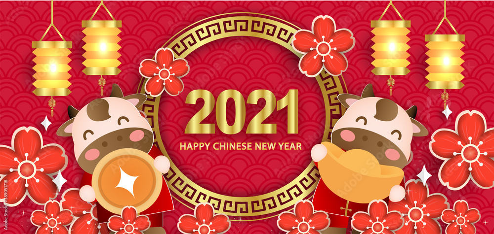 Chinese new year 2021 year of the ox banner .
