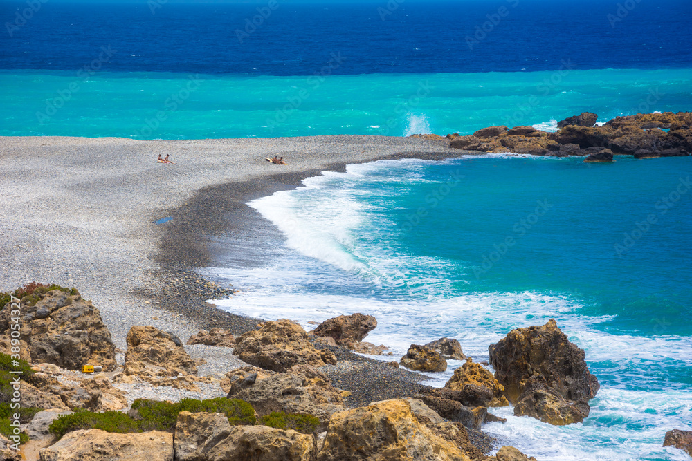 Near traditional village of Paleochora the sandy beach of Gialiskari, Crete, Greece.